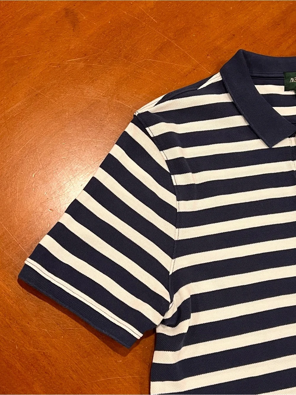 J.Crew Men’s Washed Pique Polo Shirt Blue/White Stripe Large Short-Sleeve Preppy